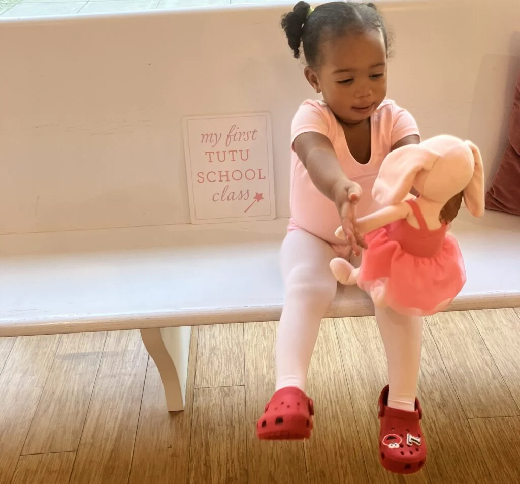 toddler's first ballet class at Tutu School with Odette bunny
