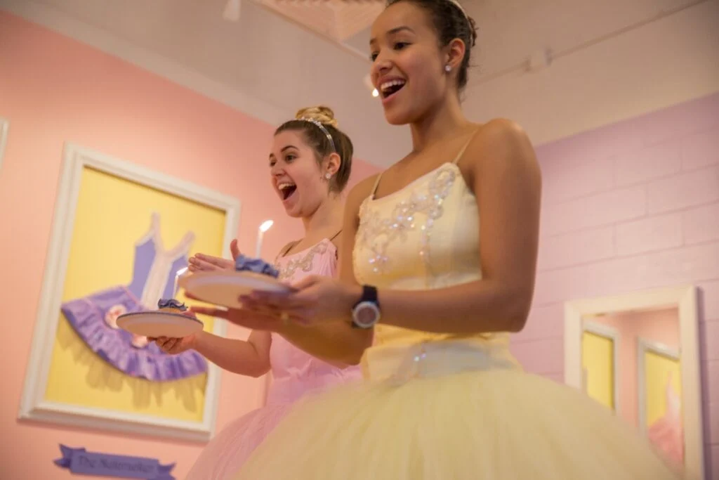 Tutu Teacher ballerinas with cupcakes and candles at Ballet Birthday Party