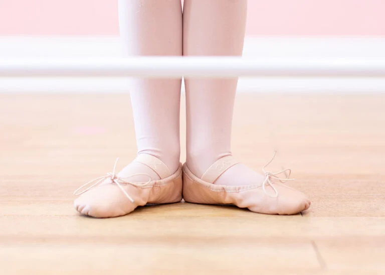 First position in ballet slippers