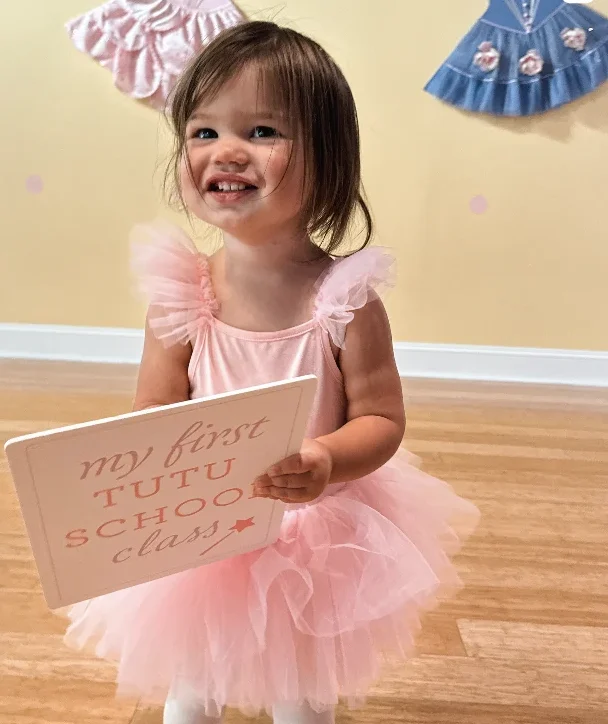 Little dancer celebrating first ballet class at Tutu School