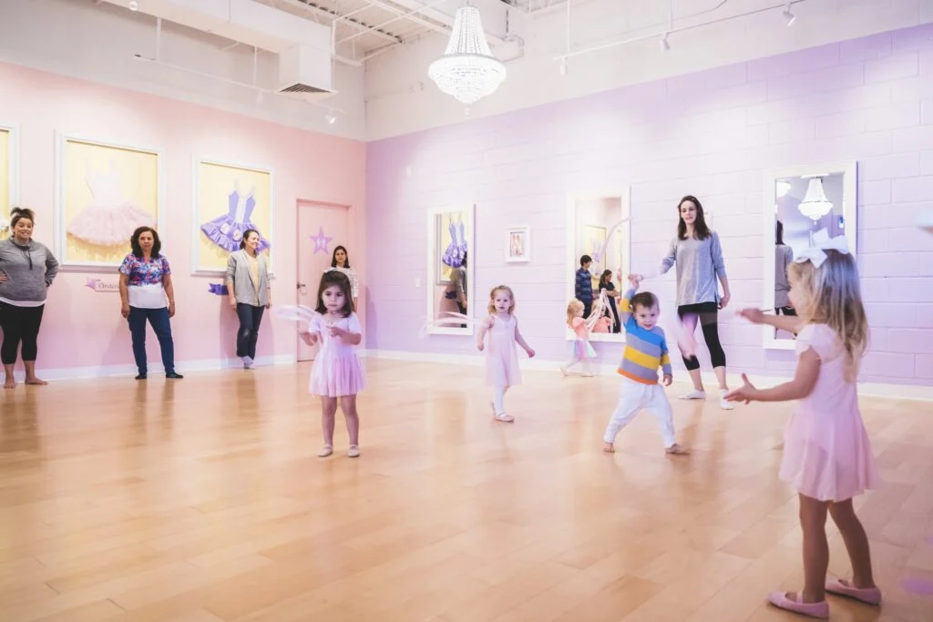 Toddler and North Raleigh Moms dancing in ballet class at Tutu School