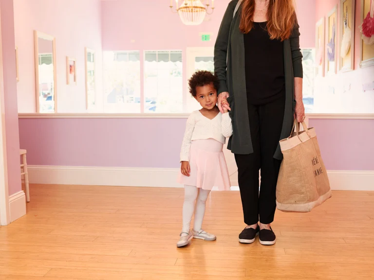 Tutu School Cary dancer arriving to ballet class with Raleigh mom